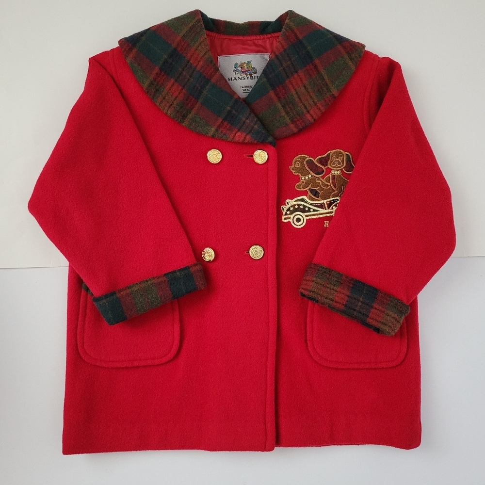 Vintage Red Winter Coat Children's With Appliques Size 6